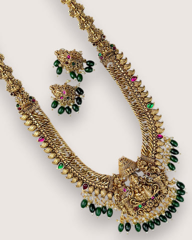 Beautiful Gold Finish Kemp Stone Temple Haram Set JH5852