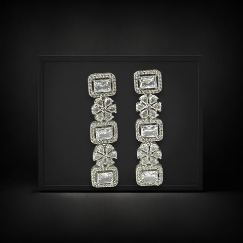 Elegant Rhodium Plated American Diamond Earrings JH8094
