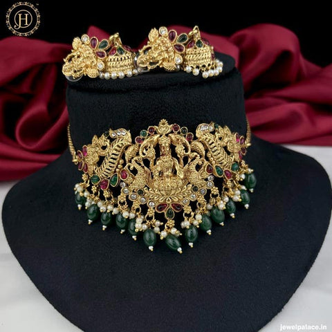 Beautiful Gold Finish Temple Necklace With Earrings JH4209