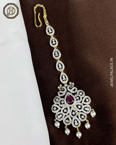 AD Stone Embellished Floral Design Maang Tika JH01