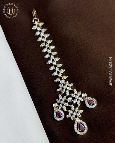 AD Stone Embellished Floral Design Maang Tika JH04