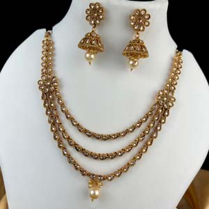 Latest Gold Plated Kundan Necklace With Jhumka Earrings JH1169