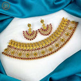 Premium Gold Plated Multicolored Kemp Stone Choker Necklace With Earrings JH1305