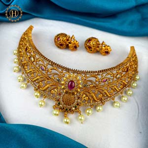 Premium Gold Plated Multicolored Kemp Stone Choker Necklace With Earrings JH1309