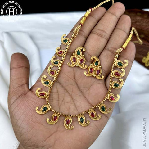 Traditional Matte Gold Plated Designer Necklace Set JH1329