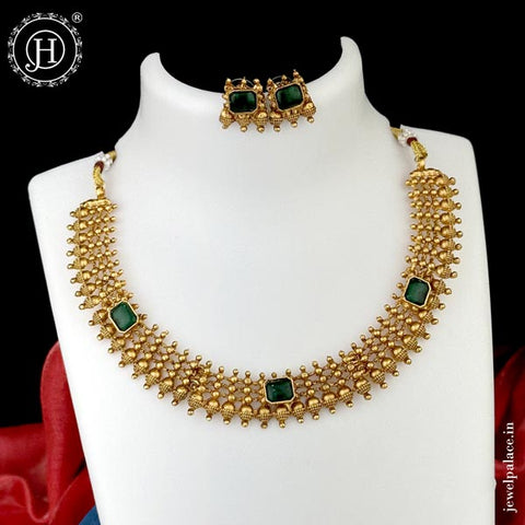 Traditional Matte Gold Plated Designer Necklace Set JH1331