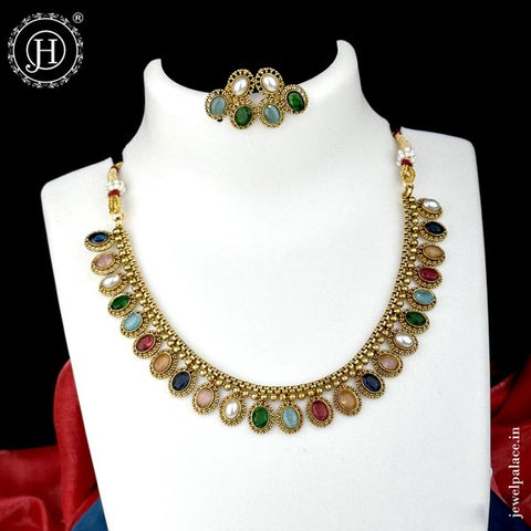 Traditional Matte Gold Plated Designer Necklace Set JH1345