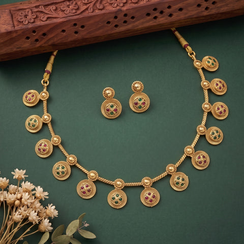 Traditional Matte Gold Plated Designer Necklace Set JH1358
