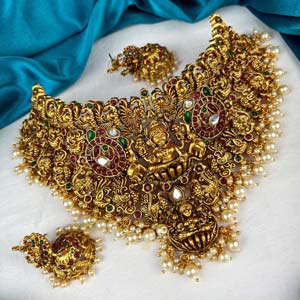 Traditional Matte Gold Plated Designer Necklace Set JH1366