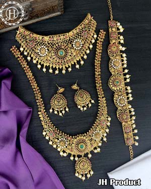 Elegant South Indian Matte Gold Finish Semi Bridal Jewellery Set  JH1473