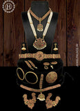 Jewel Palace Copper Multicolour Complete Set Bharatanatyam Jewellery with All The 10 Separate Ornaments Made with Green and Red Kemp Stones for Women JH149