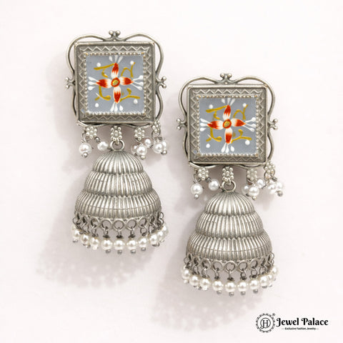 German Silver Oxidised Stylish Earrings  JH1527