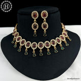 Beautiful Gold Plated Brass Kemp Stone Necklace With Matching Earrings