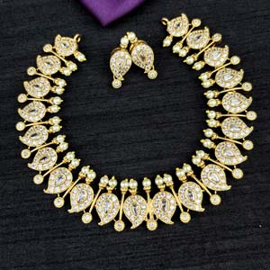 Rhodium Plated Gold Toned American Diamond Stone Studded Necklace JH1557