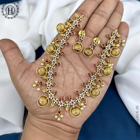 Rhodium Plated Gold Toned American Diamond Stone Studded Necklace JH1561