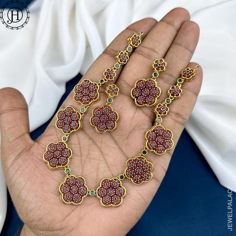 Rhodium Plated Gold Toned American Diamond Stone Studded Necklace JH1563