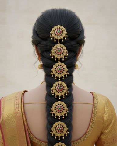 Traditional South Indian Jadai Billai Set of 9 Pcs Hair Pins JH1714