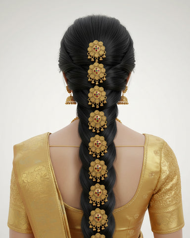 Traditional South Indian Jadai Billai Set of 9 Pcs Hair Pins JH1716