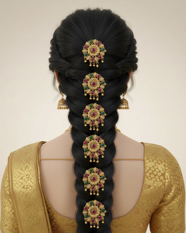 Traditional South Indian Jadai Billai Set of 9 Pcs Hair Pins JH1718