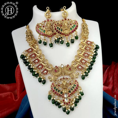 Exclusive Gold Plated Kemp Stone Heavy Pearls Necklace JH1722