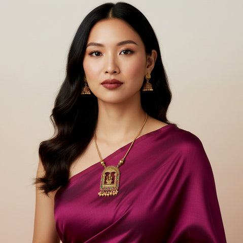 Elegant Gold Plated Laxmi Design Necklace With Earrings JH1744