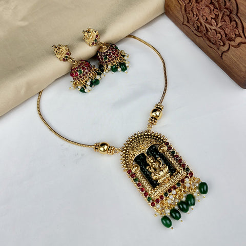 Elegant Gold Plated Laxmi Design Necklace With Earrings JH1744