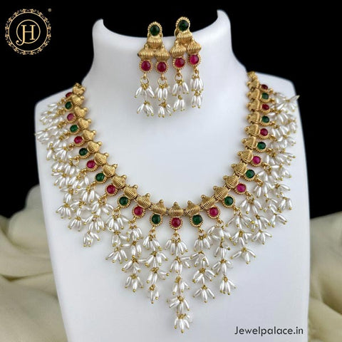 Exclusive Gold Finish Heavy Pearls Temple Necklace JH1804