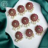 Jadai Billai for Women 9 Pcs Gold Plated Red Crystal Studded Beads Drop Choti JH1829