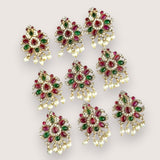 Jadai Billai for Women 9 Pcs Gold Plated Red Crystal Studded Beads Drop Choti JH1832