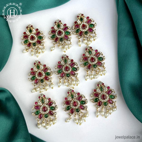 Jadai Billai for Women 9 Pcs Gold Plated Red Crystal Studded Beads Drop Choti JH1832