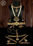 Jewel Palace Copper Multicolour Complete Set Bharatanatyam Jewellery with All The 10 Separate Ornaments Made with Green and Red Kemp Stones for Women JH201