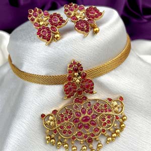 Beautiful Gold Plated Kemp Stone Necklace Earrings JH2155