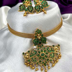 Beautiful Gold Plated Kemp Stone Necklace Earrings JH2155