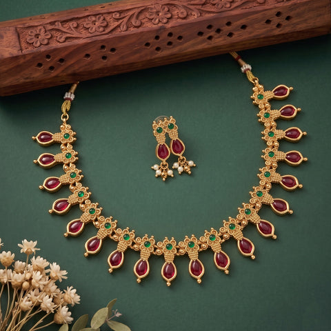 Elegant Gold Plated Designer Necklace With Earrings JH2370