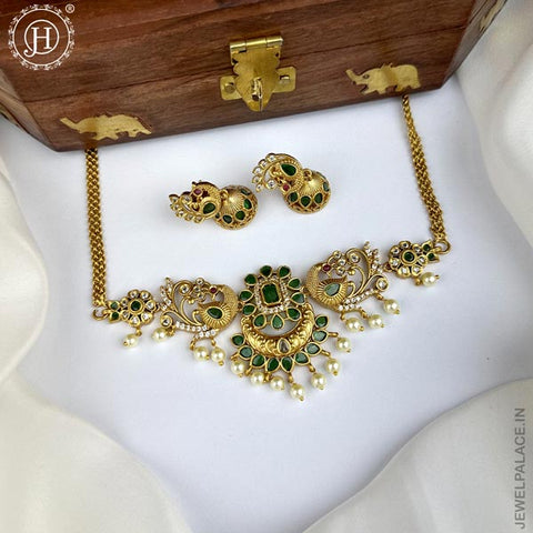 Elegant Gold Plated Premium Quality AD Stone Necklace With Matching Earrings JH2560