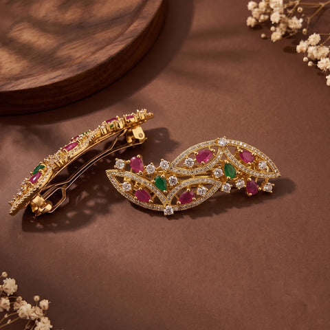 Beautiful Gold Plated Kemp Stone Premium Quality Hair Clip JH2570