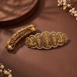 Beautiful Gold Plated Kemp Stone Premium Quality Hair Clip JH2577