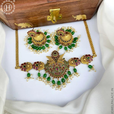 Premium Quality AD Stone Studded Designer Short Necklace set JH2601