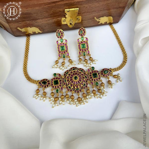 Premium Quality AD Stone Studded Designer Short Necklace set JH2608