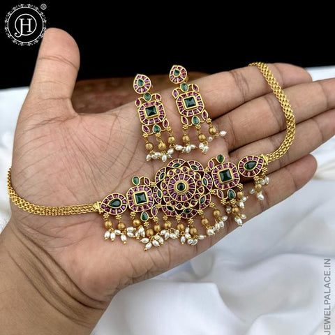 Premium Quality AD Stone Studded Designer Short Necklace set JH2608