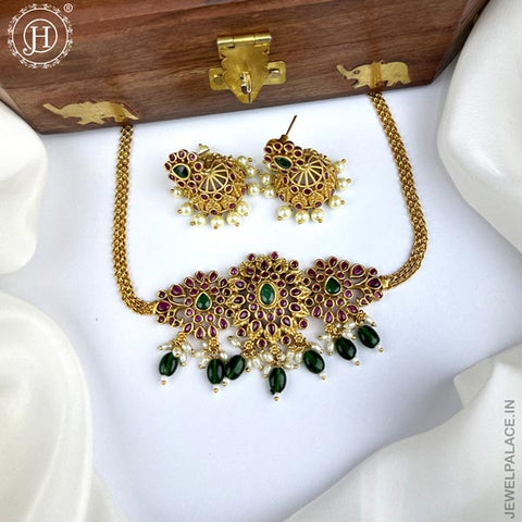 Premium Quality AD Stone Studded Designer Short Necklace set JH2611