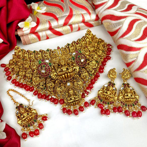 Elegant Gold Plated Temple Choker Set With Earrings JH2699