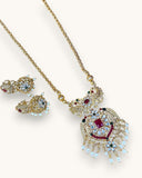 Antique Gold Finish Long Haram With Matching Earrings JH3208