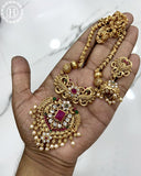 Antique Gold Finish Long Haram With Matching Earrings JH3208