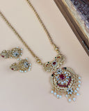 Antique Gold Finish Long Haram With Matching Earrings JH3208