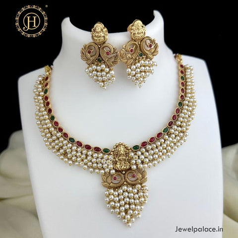 Exclusive Gold Finish Heavy Pearls Temple Necklace JH3286