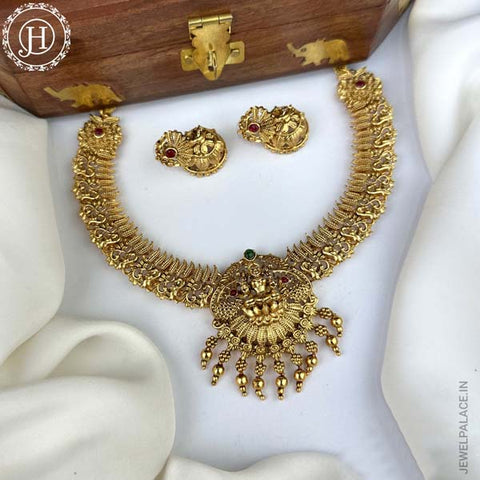 Beautiful Matte Finish Real Kemp Stone Necklace With Earrings JH328