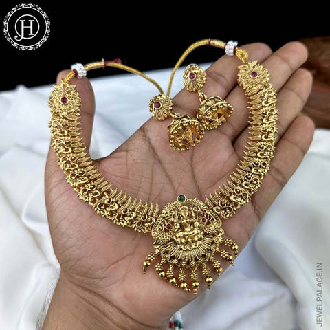 Beautiful Matte Finish Real Kemp Stone Necklace With Earrings JH328