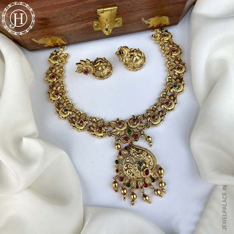 Beautiful Matte Finish Real Kemp Stone Necklace With Earrings JH339