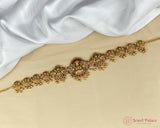 Gold bracelet on a white fabric background with 'Jewel Palace' branding.